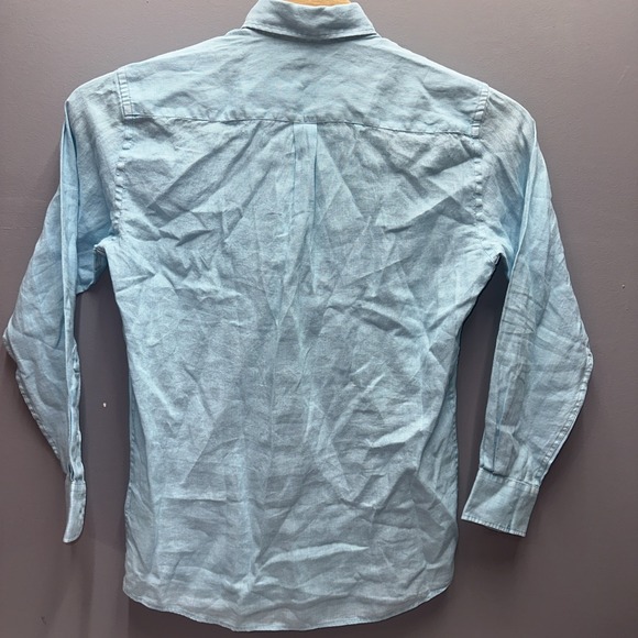 NWT Peter Millar Linen Shirt Men Medium Blue Mint Long Sleeve Summer Beachy - Picture 6 of 8